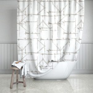 White & Taupe Shibori Shower Curtain
