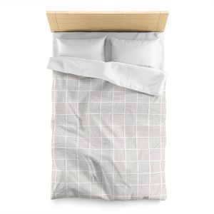 White & Taupe Abstract Lines Microfiber Duvet Cover