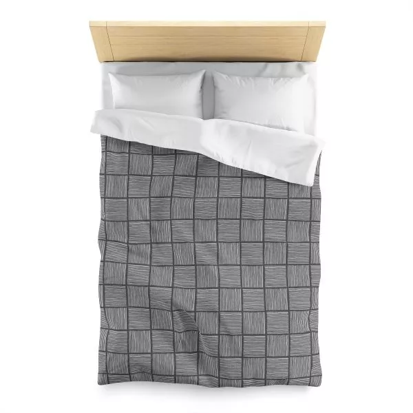 Gray & White Abstract Lines Microfiber Duvet Cover