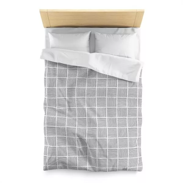 White & Gray Abstract Lines Microfiber Duvet Cover