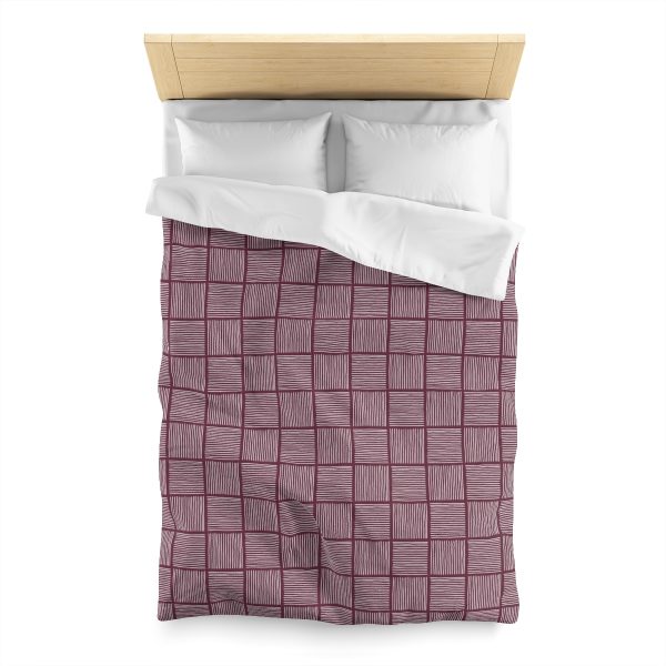 Cranberry & White Abstract Lines Microfiber Duvet Cover