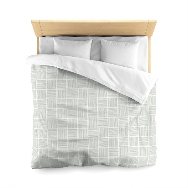 White & Sage Abstract Lines Microfiber Duvet Cover
