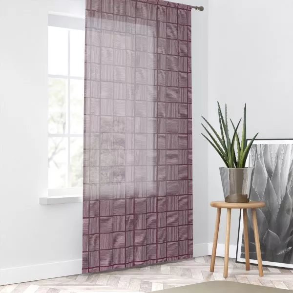 Cranberry & White Lines Sheer Window Curtain