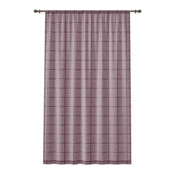 Cranberry & White Lines Sheer Window Curtain