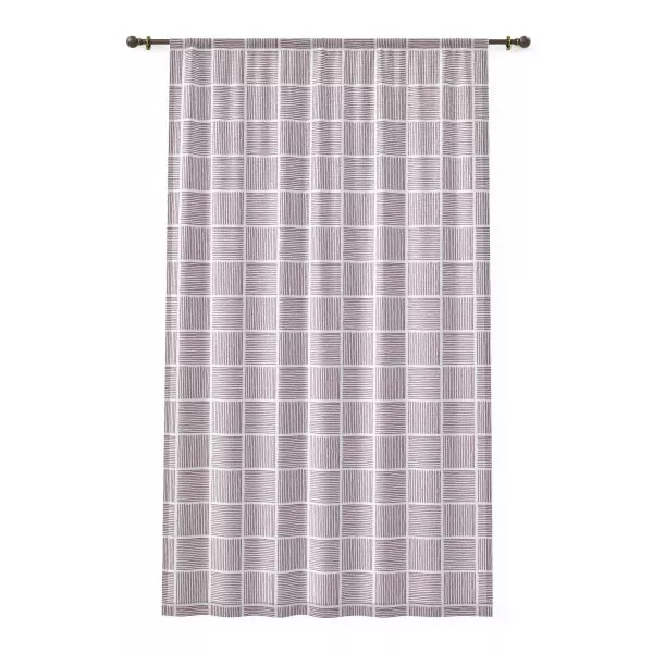 White & Cranberry Lines Sheer Window Curtain