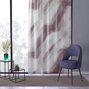White & Cranberry Brush Strokes Sheer Window Curtain