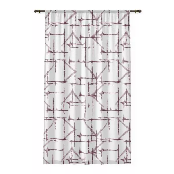 White & Cranberry Shibori Sheer Window Curtain