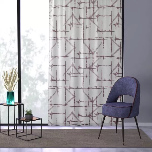 White & Cranberry Shibori Sheer Window Curtain