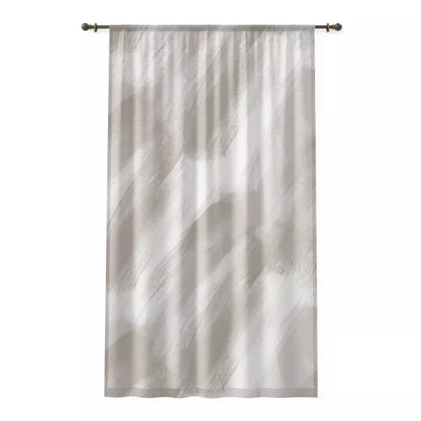 Taupe & White Brush Strokes Sheer Window Curtain