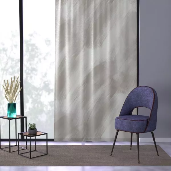 Taupe & White Brush Strokes Sheer Window Curtain