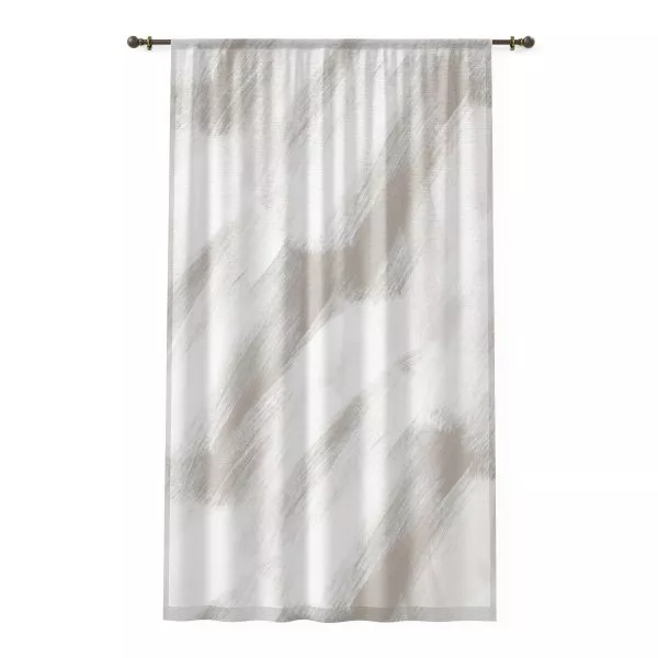 White & Taupe Brush Strokes Sheer Window Curtain