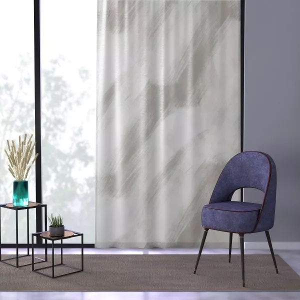 White & Taupe Brush Strokes Sheer Window Curtain