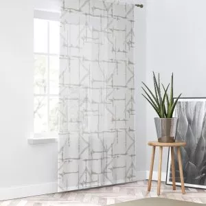 White & Taupe Shibori Sheer Window Curtain