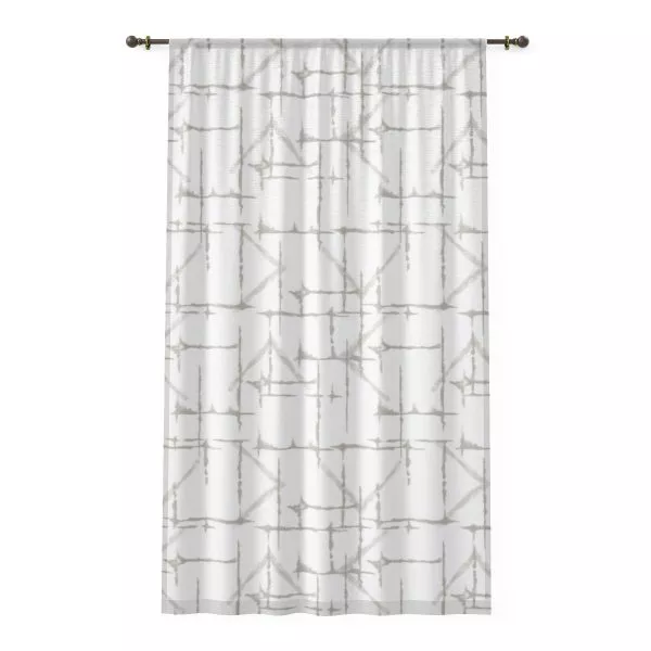 White & Taupe Shibori Sheer Window Curtain