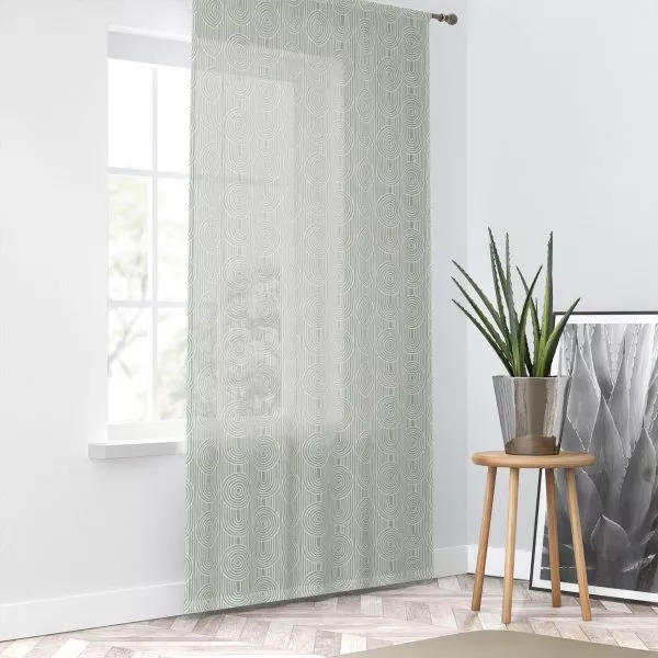 Sage & White Geometric Sheer Window Curtain
