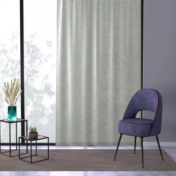 Sage & White Geometric Sheer Window Curtain
