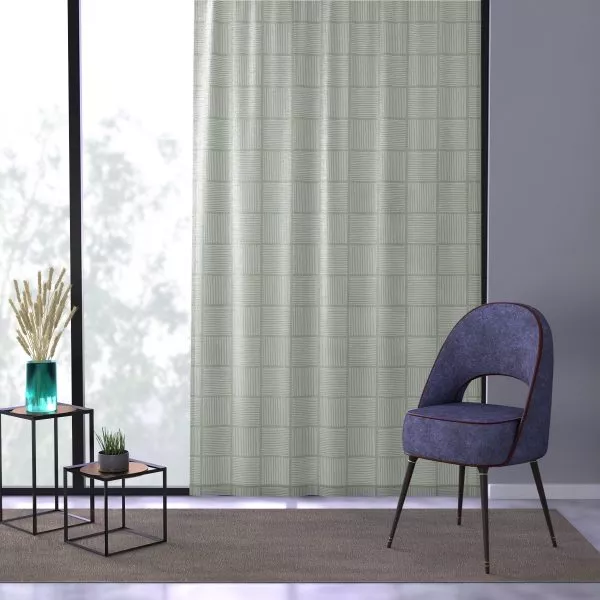 Sage & White Lines Sheer Window Curtain