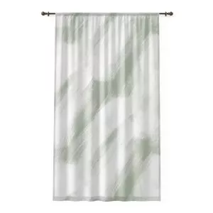 White & Sage Brush Strokes Sheer Window Curtain