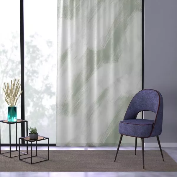 White & Sage Brush Strokes Sheer Window Curtain