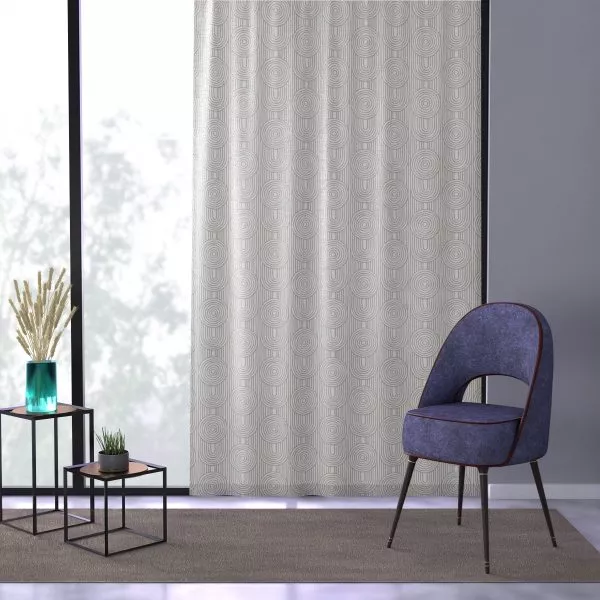 White & Taupe Geometric Sheer Window Curtain