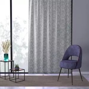 White & Midnight Blue Abstract Geometric Sheer Window Curtain