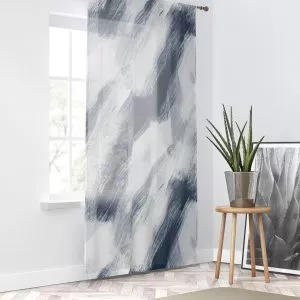 White & Midnight Brush Strokes Sheer Window Curtain – One Panel