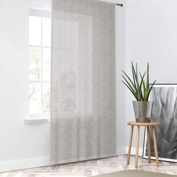 Taupe & White Geometric Sheer Window Curtain