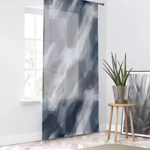 Midnight & White Brush Strokes Sheer Window Curtain – One Panel