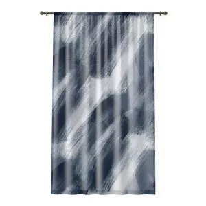 Midnight Blue & White Brush Strokes Sheer Window Curtain