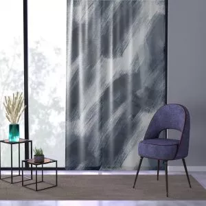 Midnight Blue & White Brush Strokes Sheer Window Curtain