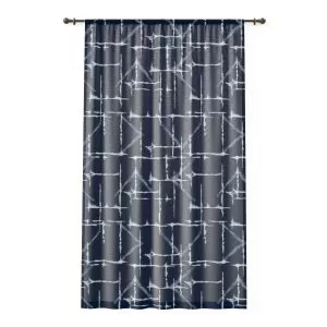 Midnight Blue & White Shibori Sheer Window Curtain
