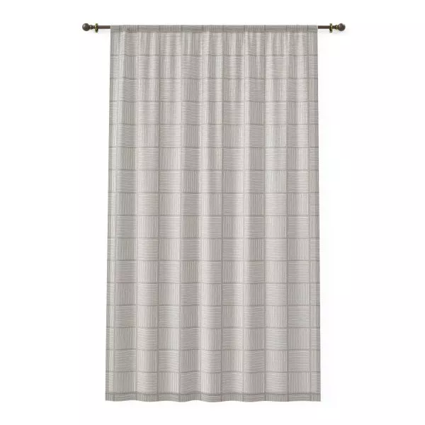 Taupe & White Lines Sheer Window Curtain