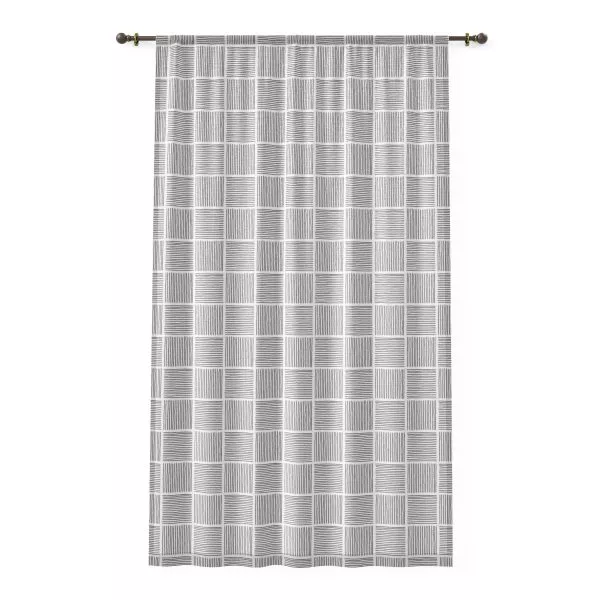 White & Gray Lines Sheer Window Curtain