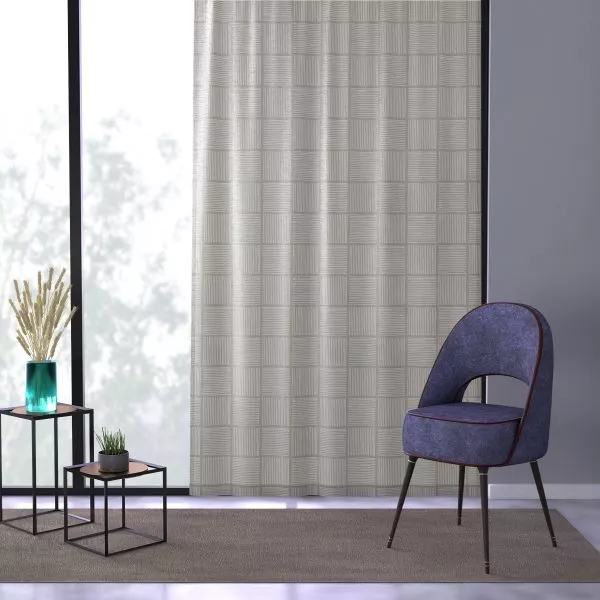 Taupe & White Lines Sheer Window Curtain