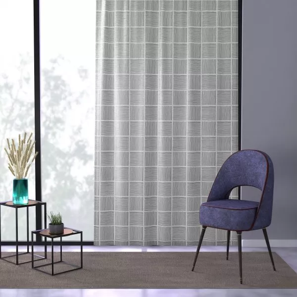 White & Gray Lines Sheer Window Curtain