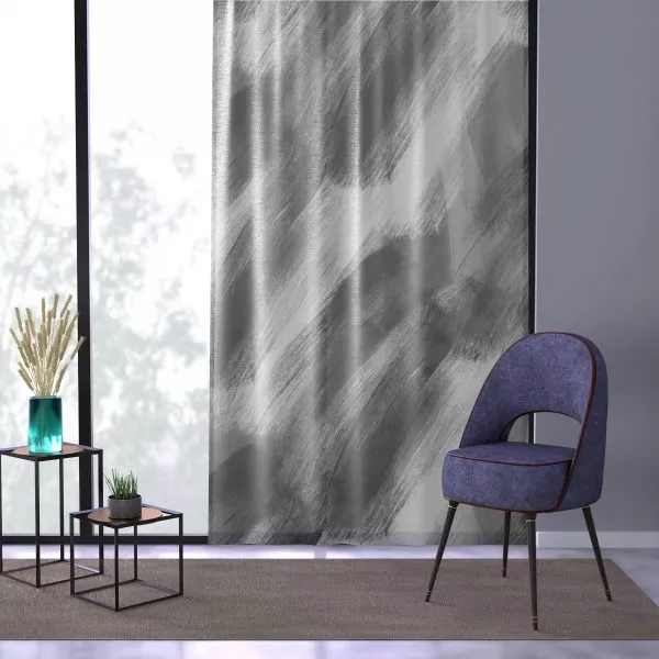 Gray & White Brush Strokes Sheer Window Curtain