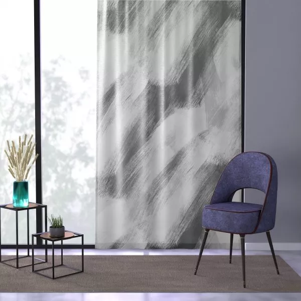 White & Gray Brush Strokes Sheer Window Curtain