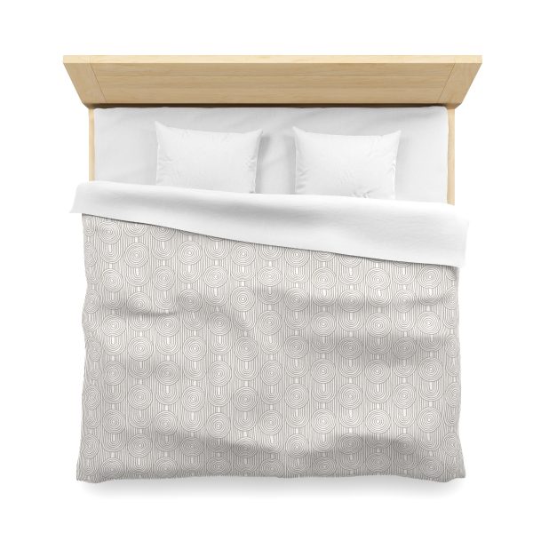 White & Taupe Abstract Geometric Microfiber Duvet Cover