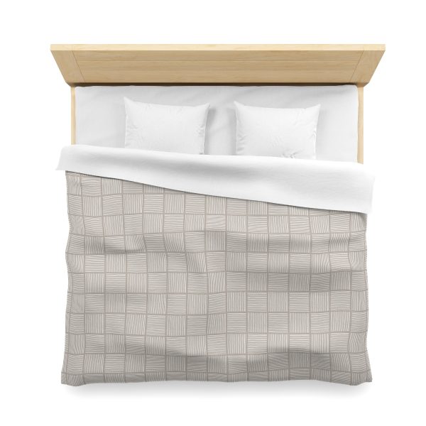Taupe & White Abstract Lines Microfiber Duvet Cover