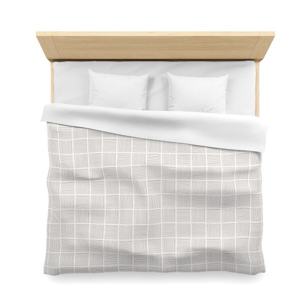 White & Taupe Abstract Lines Microfiber Duvet Cover