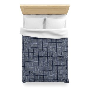 Midnight Blue & White Abstract Lines Microfiber Duvet Cover