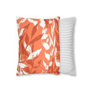 Coral Monochrome Leaves Faux Suede Square Pillow Cover