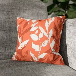 Coral Monochrome Leaves Faux Suede Square Pillow Cover