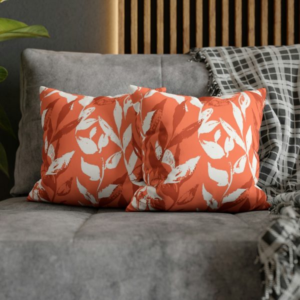 Coral Monochrome Leaves Faux Suede Pillow Cover
