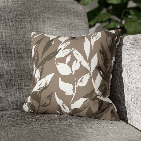 Brown Monochrome Leaves Faux Suede Pillow Cover