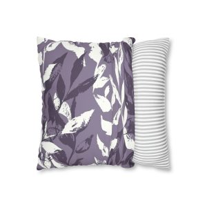 Purple Monochrome Leaves Faux Suede Square Pillow Cover