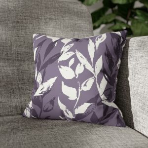 Purple Monochrome Leaves Faux Suede Square Pillow Cover