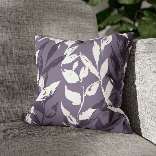 Purple Monochrome Leaves Faux Suede Pillow Cover