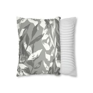 Gray Monochrome Leaves Faux Suede Square Pillow Cover