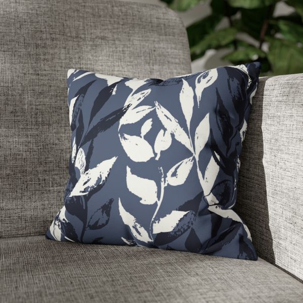 Transform your living space with the refreshing allure of our Blue Monochrome Leaves Faux Suede Pillow Cover.
